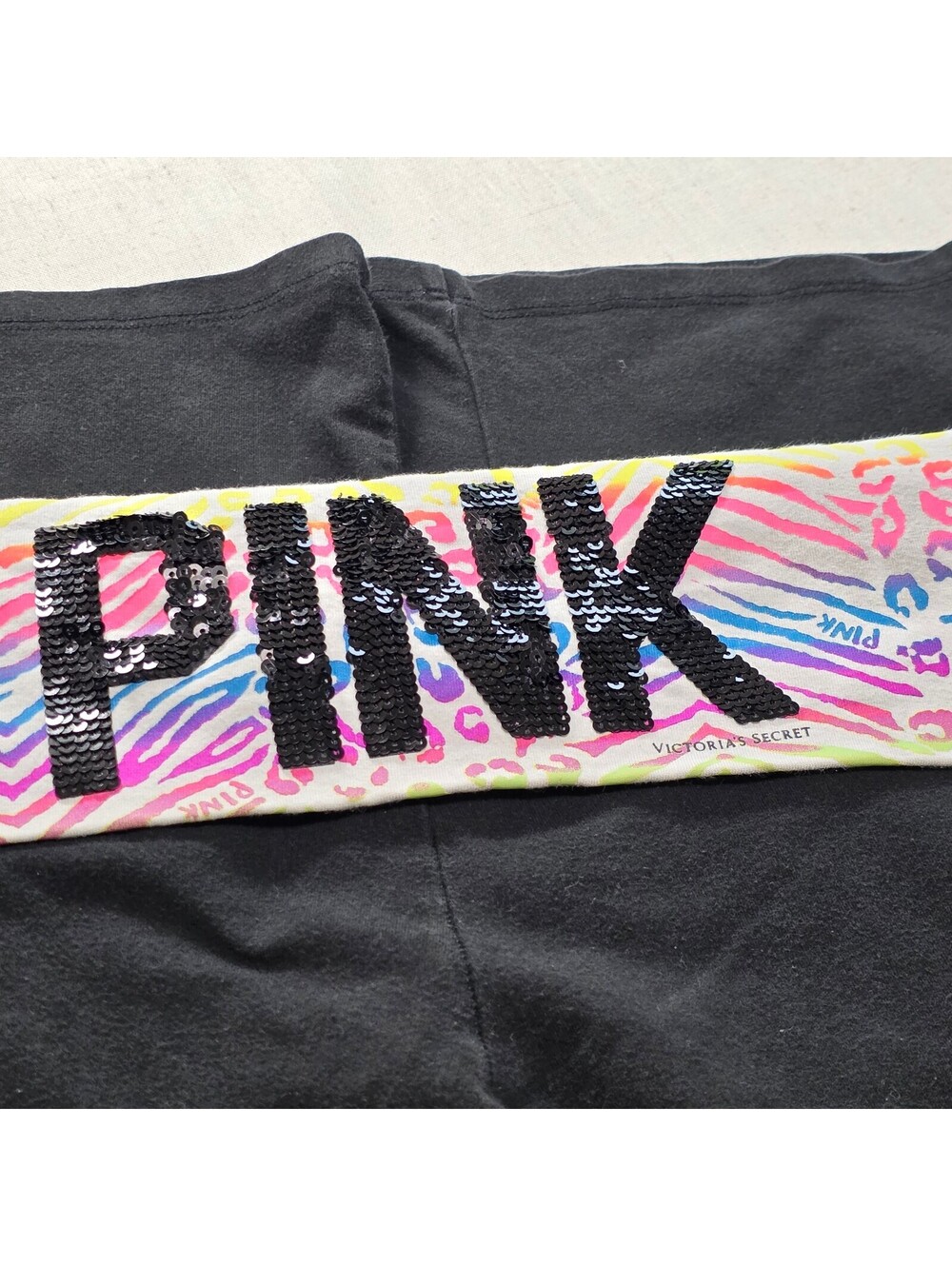 Y2K Victoria's Secret PINK 2011 Foldover Yoga Pants Flare Cheetah Bling Large